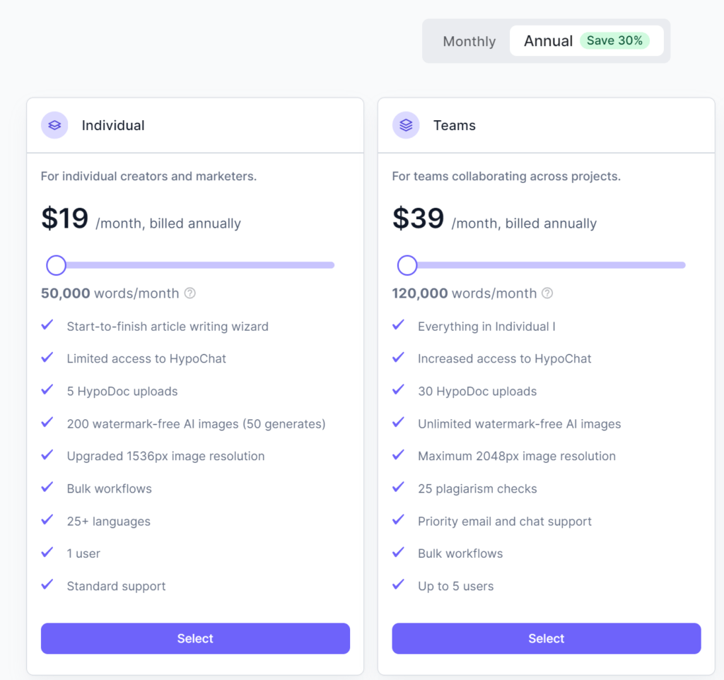 pricing screenshot