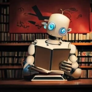 robot reading a book