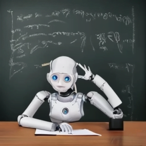 Robot in a classroom trying to learn