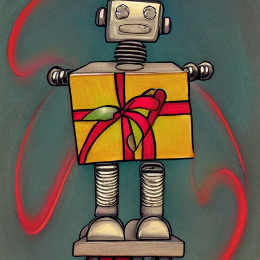 robot with a body that is a wrapped present