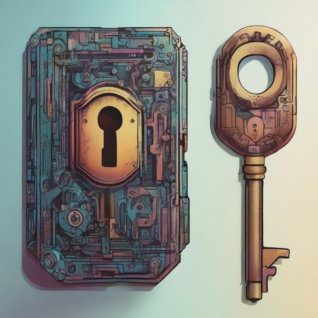 Old key and lock with circuts