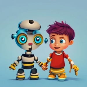 boy with robot friend