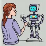 woman working on a robot